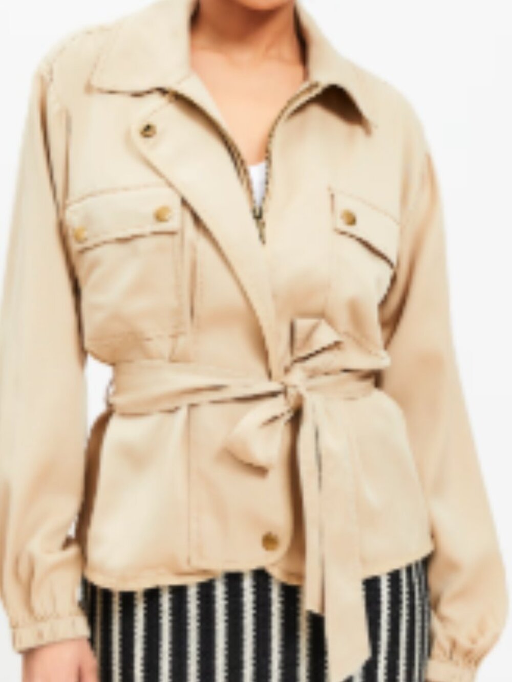 NWT LOFT Tie Waist Utility Jacket Gulf Sands XL